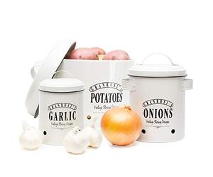 Granrosi - Set di contenitori: contenitore per aglio, per cipolla e per patate in stile vintage, per conservare gli alimenti con stile e garantirne la massima durata