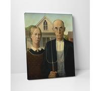 Grant Wood American Gothic Stampa su Tela Cotone Vernice Pennellate