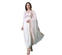 Granthva Fab Kurta Palazzos Anarkali da donna in seta ricamata con Dupatta |Kurta Set da donna | Kurta da donna | Set Kurta ricamato da donna Kurta | Set Kurta da donna, bianco, S