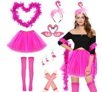 Grantop 11 costume da fenicottero da donna, accessori con fermaglio per capelli, tutù, gonna da donna, boa, occhiali da fenicottero, orecchini, collana, costume da Carnevale Daman per feste