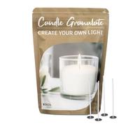 Granulato di Sabbia per Candele, Senza Profumo, 400 g - Cera di Paraffina Bianca per Fai da Te Con 4 Stoppini e Porta Stoppini - Alta Qualità, Ideale per Più Candele, Made in Germany