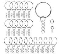Granvoo 20 Pezzi Anelli Portachiavi con Catena, Portachiavi Anelli con Catena, Anelli con Catena per Portachiavi, Anelli Portachiavi Acciaio Inox 24mm, Anello Gancio Portachiavi per Accessori DIY