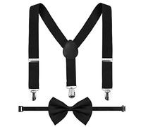 Granvoo Bretelle Bambini con Papillon Set, Bretelle Y 3 Clip e Papillon Set, Set di Cinghie Regolabili per Ragazzo Ragazza da 1 a 10 Anni (Noir)