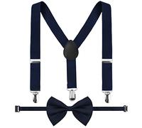 Granvoo Bretelle Bambini con Papillon Set, Bretelle Y 3 Clip e Papillon Set, Set di Cinghie Regolabili per Ragazzo Ragazza da 1 a 10 Anni (Bleu Marine)