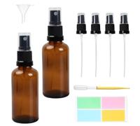 Granvoo Flacone spray in vetro marrone, da 50 ml, con nebulizzatore, ricaricabile, da viaggio, con imbuto e adesivo per etichette