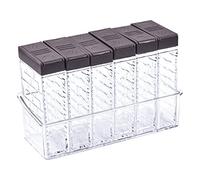 Granvoo Set di 6 pezzi Barattoli per Spezie in Plastica, Scatola di Condimento da Campeggio Trasparente, Contenitori Cucina per Sale Pepe Spezie con Vassoio