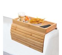 Granvoo Vassoio per Bracciolo Divano in Bambù, Vassoio Divano Pieghevole Antiscivolo per Supporto Telecomando Snack Cellulare Bevande Tazza