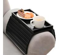 Granvoo Vassoio per Bracciolo Divano in bambù, Vassoio Divano Pieghevole Antiscivolo per Supporto Telecomando Snack Cellulare Bevande Tazza (Nero)