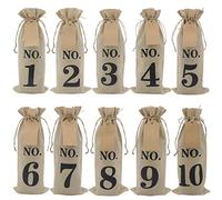 Graootoly 10Pcs Burlap Wine Bags with Tags for Blind Wine Tasting, Numbered Hessian Cloth Glass Bottle Gift Bags for Christmas Wedding Party Decoration