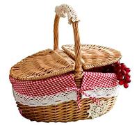 Graootoly Cestino in vimini da , picnic, shopping, cestino e manico in legno