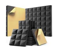 Graootoly Confezione da 12 fonoassorbenti in schiuma con autoadesivi, 30,5 x 30,5 x 5,1 cm, acustici insonorizzati, facili da installare, facili da usare, colore nero