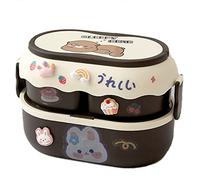 Graootoly Cute Bear Lunch Box Portable Plastic Lunch Box for Adults Work Microwavable School Children Food Box Brown