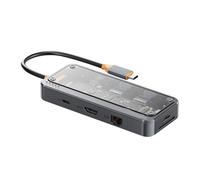 Graootoly Hub USB C 8-In-1 Type-C 3.1 a 4K Adattatore Moltiplicatore Porte USB 5GB RJ45 SDTF Card Reader Hub Grigio Scuro e Trasparente Ricarica Rapida per Computer Portatile