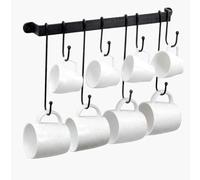 Graootoly Porta tazze da caffè da parete: ganci neri da 43 cm, per appendere tazze da caffè, organizer per tazze da caffè, 2 pezzi, durevole, facile da installare