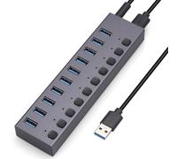 Graootoly USB3.0 Splitter 10Port Ricarica Multi-Interfaccia HUB con Interruttore Durevole Facile Installa