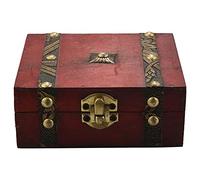 Graootoly Vintage Wooden Treasure Chest Storage Box Lock Organizer Case Foldable Mini Small Wood Home Decor Container Trinket Jewelry Bin