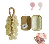 Grape Soap On A Rope, Handmade Crystal Grape Gentle Cleansing Soap, Decorative Hanging Grape Soaps, Long-Lasting Scent, for Shower and Hand Washing (Beige)