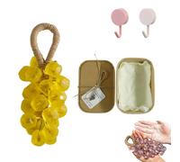 Grape Soap On A Rope, Handmade Crystal Grape Gentle Cleansing Soap, Decorative Hanging Grape Soaps, Long-Lasting Scent, for Shower and Hand Washing (Yellow)