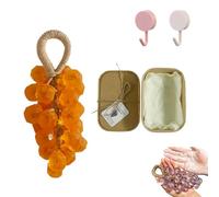 Grape Soap On A Rope, Handmade Crystal Grape Gentle Cleansing Soap, Decorative Hanging Grape Soaps, Long-Lasting Scent, for Shower and Hand Washing (Dark Orange)