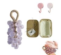 Grape Soap On A Rope, Handmade Crystal Grape Gentle Cleansing Soap, Decorative Hanging Grape Soaps, Long-Lasting Scent, for Shower and Hand Washing (Purple B)