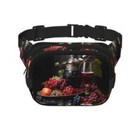 Grapes and Wine - Marsupio quadrato a doppio strato, con cinghia regolabile, per corsa, viaggi, escursionismo, nero, taglia unica, colore: nero, taglia unica, Nero , Taglia unica