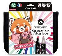GRAPH’IT Astuccio da 24 Pennarelli ad Alcol a Doppia Punta - Set Cosy Colo - Punta Fine e Scalpello - Per Illustrazione, Schizzi, Scrapbooking e Colorazione - Kit Completo di Disegno, Colori - Adulti