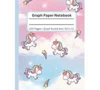 Graph Paper Composition Grid Notebook For Kids: Cute Rainbow Unicorn Simple Design Background | 8.5x11 | Quad Ruled 4x4 | For Girls, Teens, Women | ... Engineers, Architects, Students | 120 Pages