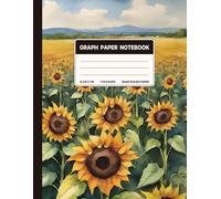 Graph Paper Composition Notebook: Quad Ruled 5x5 Sunflowers Field Cute Watercolor Painting Cottagecore Aesthetic Nature Landscape. For College, School, Office & Work