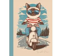 Graph Paper Notebook - Vintage Siamese Cat on Scooter: Perfect for cat lovers, students, artists, and anyone who appreciates a fun and functional notebook. Size 8.5 x 11 inches and 100 pages.