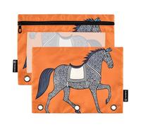 Graphic Line Horse on Orange Set di 2 astucci per raccoglitori a 3 anelli, cerniera liscia con finestra in PVC trasparente, astuccio per articoli scolastici