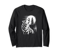 Graphic Wolf Howling Moon Forest Nature Wildlife Animal Maglia a Manica
