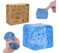 Graphinza Large Snowflake Cube Squeeze Toys, 2.76in Big Squishy Stress Cube, Soft & Durable Squeeze Toy for Boys & Girls Age 3+ and Adults (Blue)