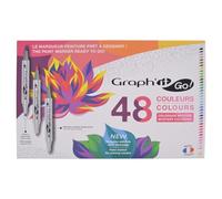 GRAPH'IT GO Set di 48 pennarelli acrilici a doppia punta, punta a pennello e punta, inchiostro a base d'acqua, qualsiasi supporto, colori assortiti per colorare mistero