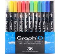 Graphit GRAPH'O - Set di 36 penne a doppia punta per disegno, illustrazione e acquerello, punta extra fine da 0,5 mm e punta morbida