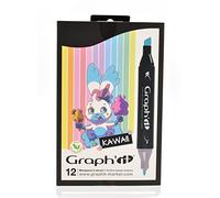 Graph'it - Set di 12 pennarelli ad alcool a doppia punta: Fine e smussato per disegno manga, illustrazione, colorazione, schizzi, scrittura - ricaricabile - Set Kawaii