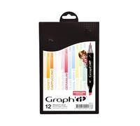 Graph'it - Set di 12 pennarelli ad alcool a doppia punta: Fine e smussato per disegno manga, illustrazione, colorazione, schizzi, scrittura - ricaricabile - Set Manga 2