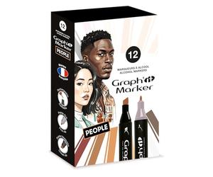Graph'it - Set di 12 pennarelli ad alcool a doppia punta: Fine e smussato per disegno manga, illustrazione, colorazione, schizzi, scrittura - ricaricabile - Set Persone