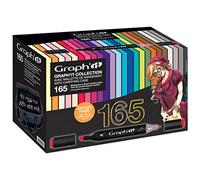 Graph'it - Set di 165 pennarelli ad alcool a doppia punta: 150 fini e a scalpello e 15 extrafini e a pennello - Manga e illustrazione - Custodia per il trasporto - Blocco di layout A4