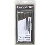 Graph'it - Set di 5 pennarelli a doppia punta: fine e smussata - Disegno Manga e illustrazione - Professionale e Principiante - Colore: Serie Grigio Tones