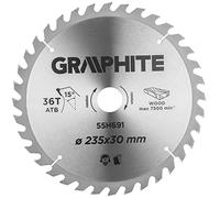 GRAPHITE Lama Per Sega Circolare 235x30 mm, Widia | Per Legno, Truciolare, MDF | Anelli Di Riduzione In Set | 36 Denti