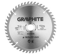 GRAPHITE Lama per sega circolare, Widia, 165 x 20 mm, 48 teeth ATB, spessore lama 1,5 mm, spessore 2,6 mm, riduzioni: 20 x 16 mm.