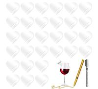 Graplan 30 etichette in acrilico per bevande con 2 pennarelli metallizzati, riutilizzabili per bevande a forma di cuore, festa per bar, matrimonio, degustazione di vini, Metallo non prezioso