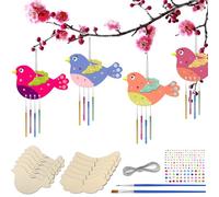 Graplan 6 Kits Campanelli a Vento per Bambini,Campane a Vento con Uccelli,Set Scacciapensieri Bambini,Campanelli Eolici Kit per Lavoretti Creativi Legno Fai Da Te per Bambini