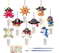 Graplan 9 Kits Campanelli a Vento per Bambini, Set Scacciapensieri con Pirateria, Kit Lavoretti Creativi Legno Fai Da Te