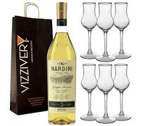 Grappa Nardini Acquavite Riserva 50% Vol. 1500 ml - Con 6 Bicchieri da Grappa Originali Nardini - Confezione Regalo