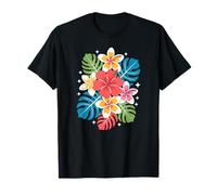 Grappolo di fiori tropicali con ibisco e Plumeria Summer Design Maglietta