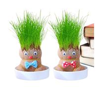 Grass Doll Growing Kit 2-Pack | Cute Head Planter for Desktop & Kids | Growing Green Plant Doll with Trays for Bedroom, Study & Office, Educational DIY Toy, New