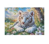 Grass Lying White Tiger Rompicapo 300 Pezzi Toscana Per Famiglie Meadow Flora Rock Cartone Rigido Per Attività Educativa Bambini Da Passatempo Con Poster Incluso Migliore Vendita 300 PCS
