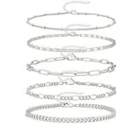 Grasslandy 5 Pezzi Cavigliera Cavigliere D'Argento Per Le Donnesemplice Cavigliera Da Donna Vintage Cavigliera Da Spiaggia Bracciali Multistrato Catene Alla Caviglia Boho Gioielli Alla Caviglia