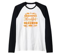 Grateful Grazie E BENEDITO Torta del Ringraziamento Meme Grateful Maglia con Maniche Raglan